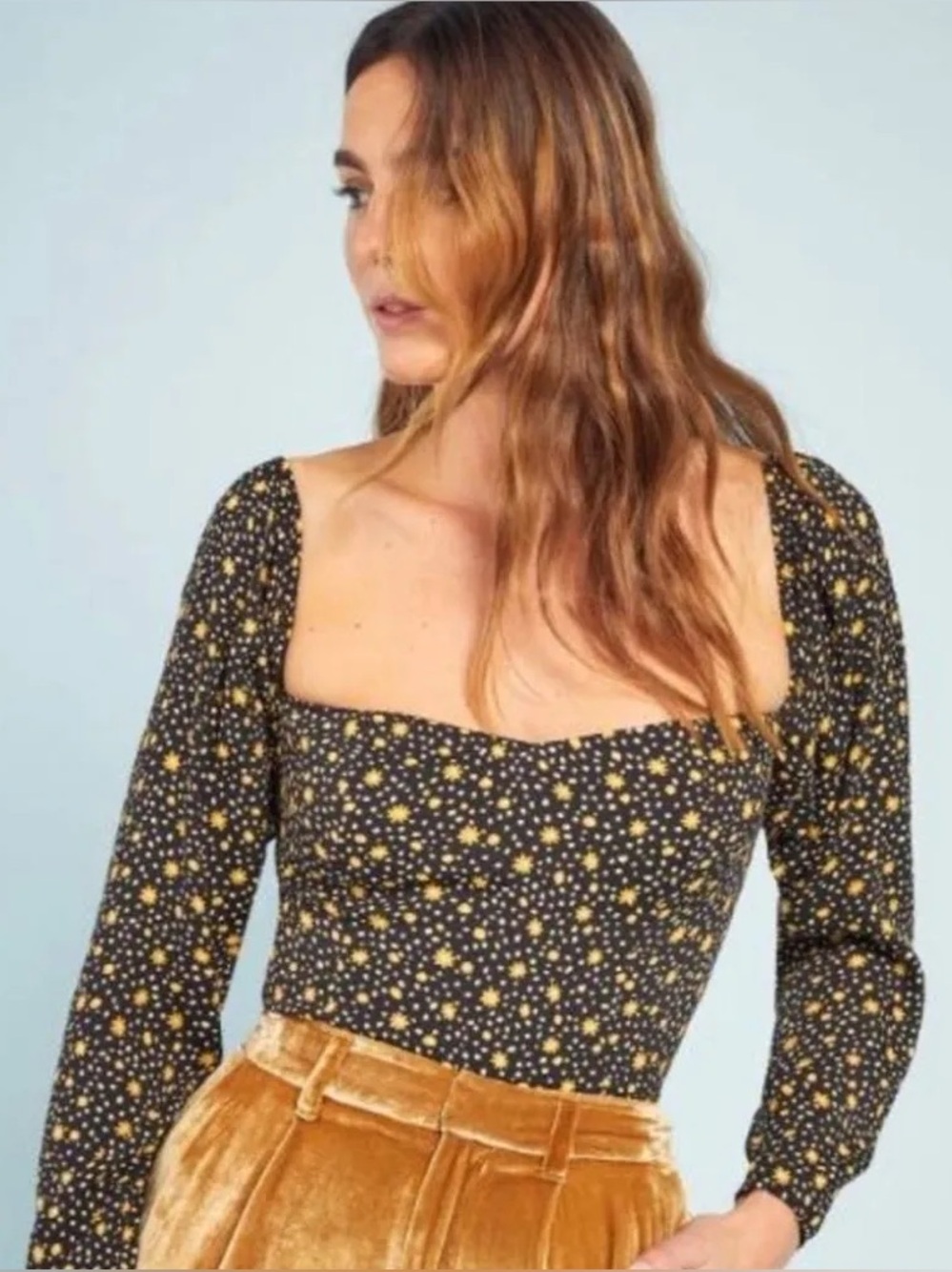 Reformation Marjorie Top Caroline Print Size 4 Black Floral Puff Sleeve